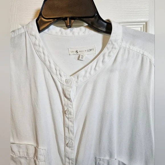 Lou & Grey for Loft White Oversized Fit Button Up Shirt Basic Staple Pockets - Picture 5 of 11